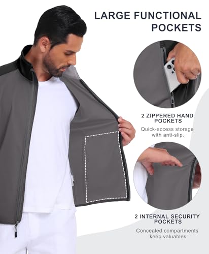 Little Donkey Andy Men's Softshell Vest Lightweight Windproof Waterproof - color: Basic Gray Black, size: Small