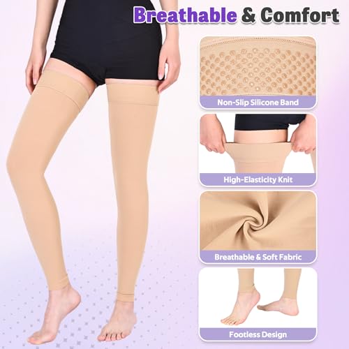 Ktinnead 20-30mmHg Thigh High Compression Socks for Women Men, Footless - color: Beige, size: 3X-Large