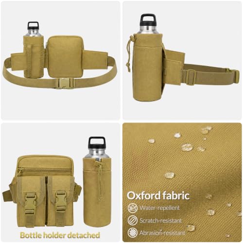 Fanny Pack Waist Bag with Water Bottle Holder Detachable for Men Women, Crossbody Hiking Waist Pack with 5 Pockets, Running Travel Dog Walking Workout Cycling Outdoor Fishing Hip Belt Bag- Mud - color: Mud - Bottle Holder
