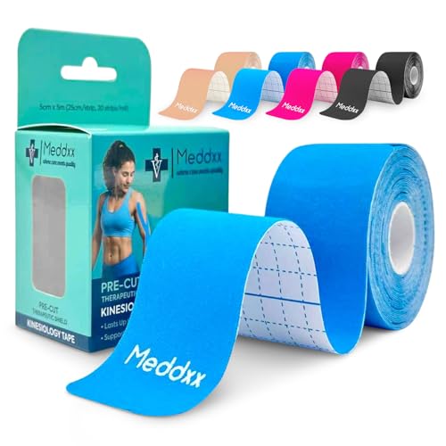 Kinesiology Tape Precut Strips - Synthetic Waterproof Athletic Tape for Muscle & Joint Support, Durable Reflective Sports Tape, Latex-Free, 25cm Strips, 20 PCS/Roll (Blue) - color: Blue