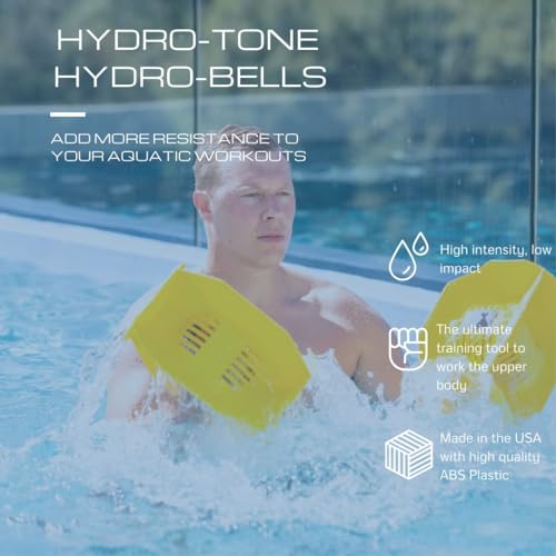 Aquastrength Hydro-Tone Total Body Pool Exercise System, Isokinetic Functional Water Weights, Bells 12" x 7.5", Fins 6.5" x 2.5", Quick Start Guide Included - color: Yellow