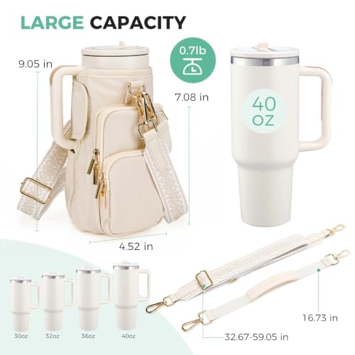 Water Bottle Carrier with Strap, Water Bottle Holder for Daily Use - color: Beige