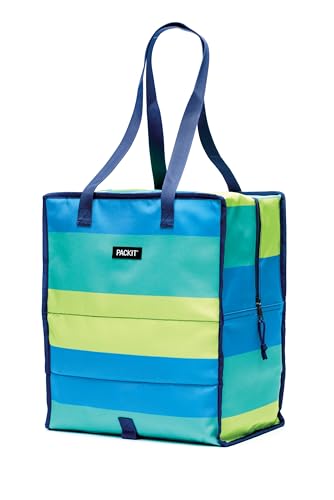 PackIt Freezable Grocery Tote 13 L Capacity, Black - color: Fresh Stripes