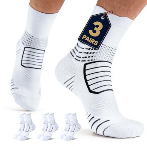 Ankle Compression Support Socks Men,15-20 mmhg,Size 10-13,3 Pairs - color: 3 White, size: Large