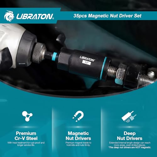LIBRATON Magnetic Nut Driver Set, 35PCs Impact Driver Bit Set, Metric & SAE