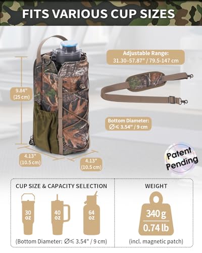 sportsnew Magnetic Water Bottle Holder for 40oz Tumbler Gym Hiking Sport - color: Woodland Camo -Magnetic