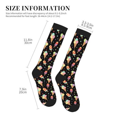 Patterned Knee High Socks for Women Men Athletic Running Travel Work - color: Sweet Summer Ice Cream
