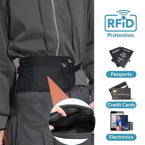 RFID Blocking Money Belt for Men and Women, Slim Waist, Black, 2 Pieces - color: Black-2