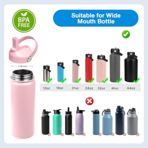 Straw lid for Hydroflask Wide Mouth Water bottle,Flex Straw Lid compatible with Hydro Flask 12 16 18 20 32 40 64 oz,Sports Straw Cap Flip Top Lid Water Bottle Lid Accessories… - color: Pink 2