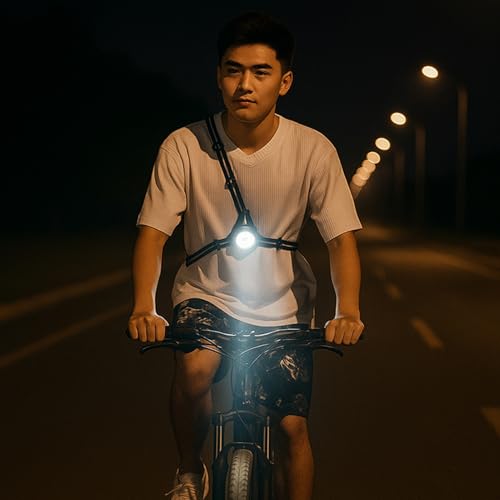 Aoresac LED Chest Front Light, Multi Lamp Red Warning USB Rechargeable Night Running Light Triangle Reflective Strap Back Light for Cyclists, Climbers, and Night Runners (7 Lamp)