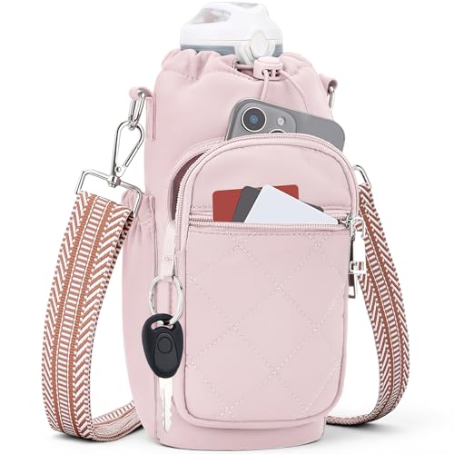 SYTRAH Water Bottle Carrier Bag with Strap, Insulated Corssbody Purse - color: Pink