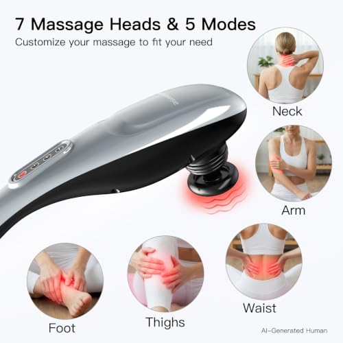 MEGAWISE Cordless Back Massager, 5 Speed Handheld Massager for Body