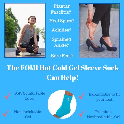 FOMI Hot Cold Ankle Foot Gel Ice Pack Wrap | 2 Pack | Premium Comfort 360 Degree Solid Gel Cooling Compression for Plantar Fasciitis, Heel Spurs, Achilles, Tendonitis, Sore Feet, Gout - color: Blue - 2 Pack