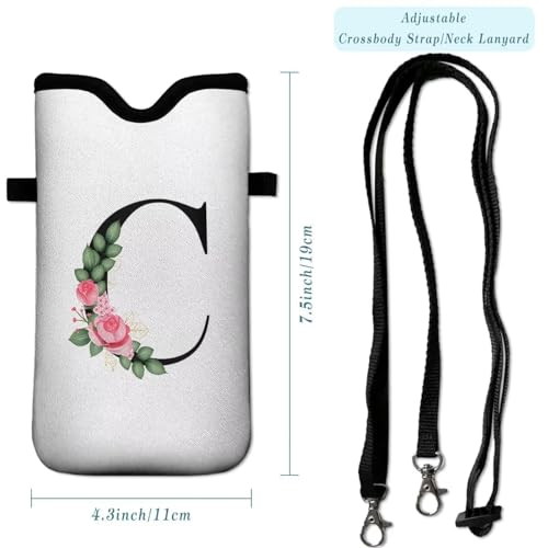 Cell Phone Sleeves Bag Case Crossbody Neoprene Holder Lanyard Phone Pouch for Women Men 7.5 X 4.5 Inches - Letter_C - color: Letter_C