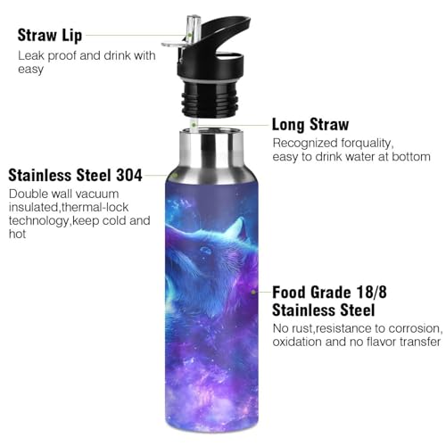OTVEE Blue and Purple Fox Water Bottle Sports Water Bottle Insulated Stainless Steel Hot Cold Water Mug with Straw Lid & Handle for Sports Gym 20 oz - color: Blue and Purple Fox