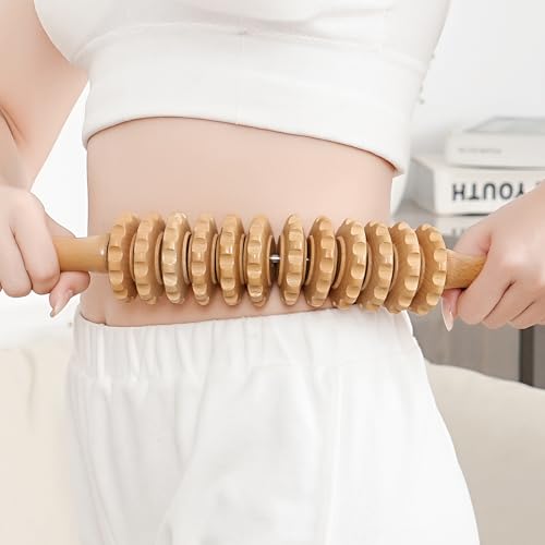 Cellulite Massage Tool Wood Therapy Massage Tools Fascia Blaster Mucle Roller Lymphatic Drainage Massager Deep Tissue Massage Stick for Legs Thighs Relief Recovery(White 12-Wheel) - color: Nude 12-wheel