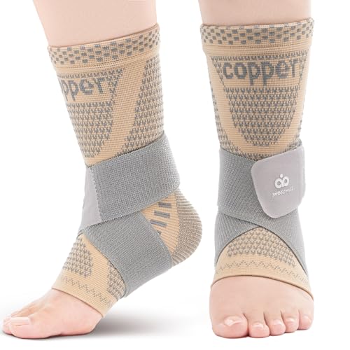 INDEEMAX Ankle Brace for Sprained Ankle Compression Sleeve, 2 Pack Copper Infused Ankle Support Brace for Women & Men, Plantar Fasciitis Relief Achilles Tendonitis, Sports Running, Skin Silver, XL - color: Skin Silver 2 Pack, size: X-Large
