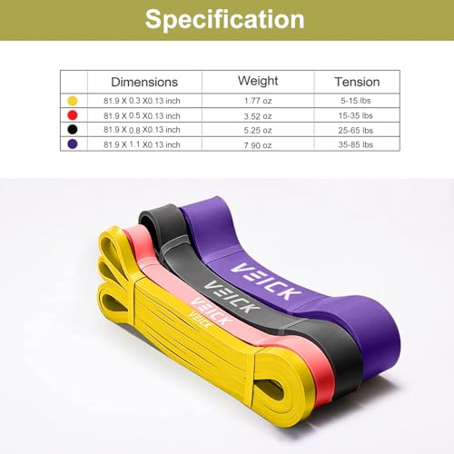 VEICK Pull Up Assist Resistance Bands for Home Gym - color: Colorful Set of 4 + Pilates Bar