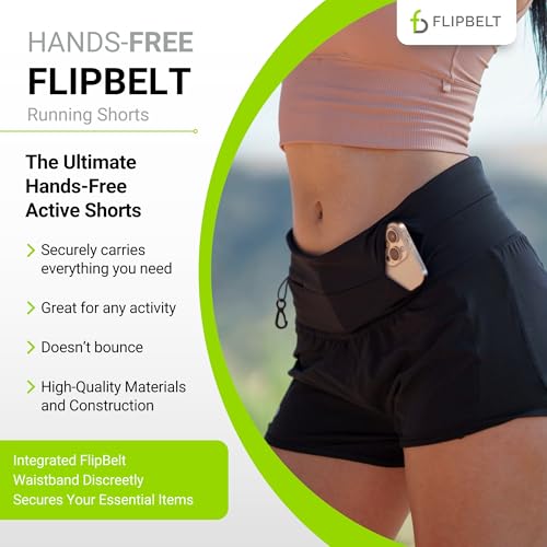 FlipBelt Women’s Running Shorts – Built-in FlipBelt Running Belt for Phone/Essentials, Zipper Closure, USA Company
