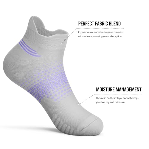 PAPLUS Ankle Compression Socks for Women, 6 Pairs Cushioned Running Socks - color: Grey（6 Pairs）, size: Small-Medium