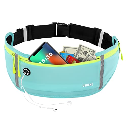 USHAKE Slim Running Belt, Bounce Free Fanny Pack Phone Holder - color: Mint blue