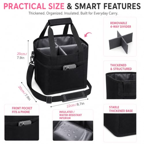 Structured Drink Carrier Bag, Family Size 4 Compartment Drink Bag - color: Deep Black