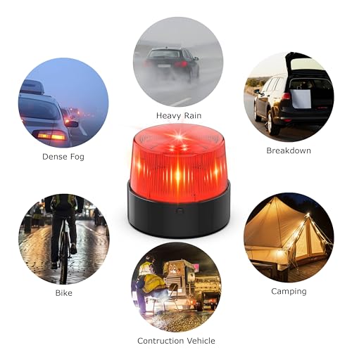 LE228 (Mini) — Red LED USB Rechargeable Strobe Beacon | Selectable Rotation & Flash Modes | Strong Magnetic Base for Car • Truck • Emergency • Construction | Energy Class A++ - color: Red