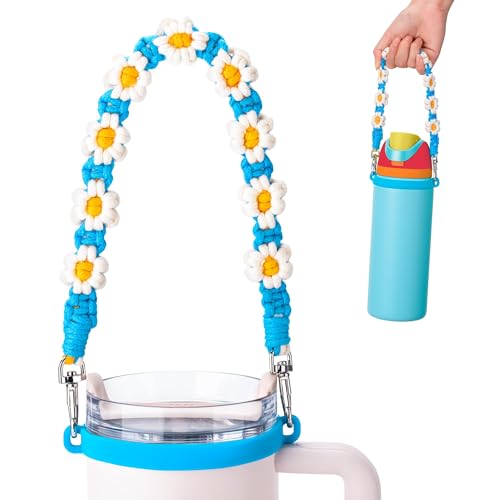 Water Bottle Handle Strap for Stanley Cup, Owala and Most 12-40oz Bottles - color: Daisy Blue