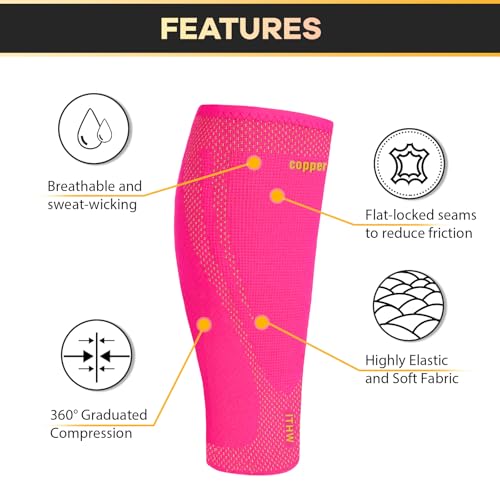Copper Calf Compression Sleeves for Men Women, Shin Splint Relief, Grip - color: Pink, size: Medium