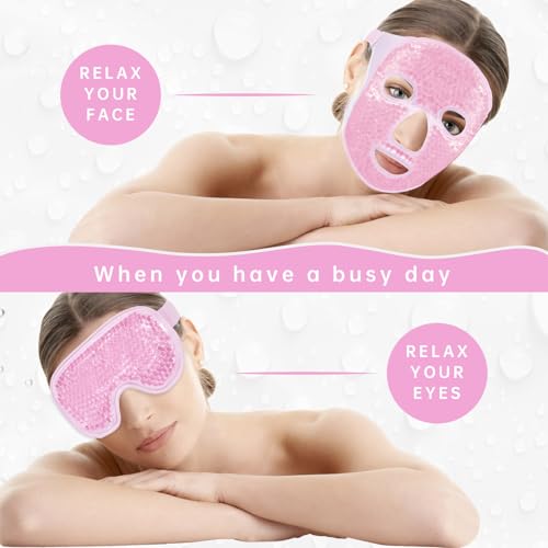 ZNÖCUETÖD Cooling Mask Ice Pack for Face Eye, Hot Cold Compress for Face - color: Pink-#2