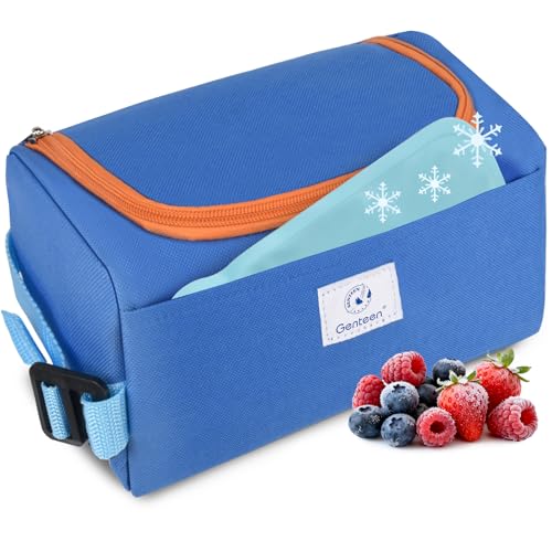 Genteen Small Cooler Bag with Ice Packs,Snack Bags for Kids,Insulated Leakproof Reusable Small Lunch Bag, BPA free Thermal Cooler Bag for School, Travel, Work and Daily Use,Blue - color: Blue