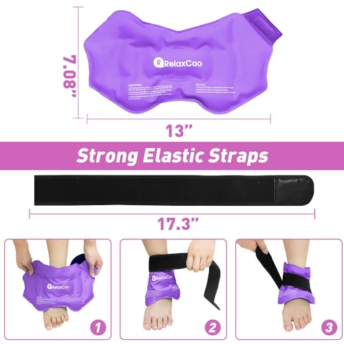 RelaxCoo 2 Pack Ankle Ice Pack Wrap, Reusable Gel Ice Pack for Foot Ankle Heel, Cold Compress Therapy for Pain Relief, Injuries, Achilles Tendonitis, Plantar Fasciitis, Sprains, Swelling - Purple - style: Purple 2 Pack