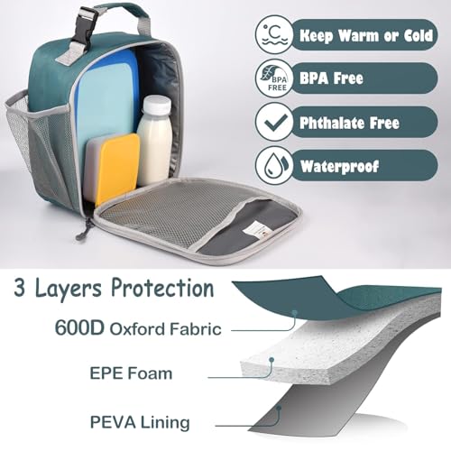 CaCTOUR Lunch Box Kids,Premium Insulated Lunch Bag for Girls Boys,Soft Bag Mini Cooler Back to School Thermal Reusable Lunch Bag for Work School Picnic (Green) - color: Green