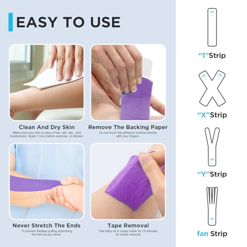OK TAPE Kinesiology Tape 150 PCS Precut Elastic Strips Bulk 2inx10in/PCS - color: Purple, size: 150 PCS