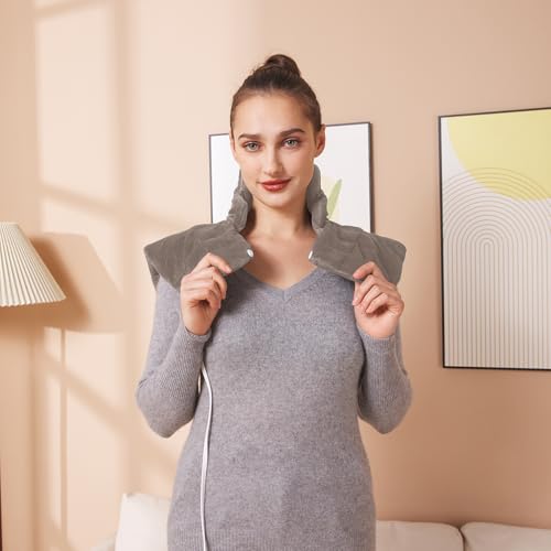 Ruqiji 19" x 24" Weighted Neck&Shoulder Heating Pad, 2.5lbs with 12 Temperature Settings&Countdown Timer,Pain Relief for Neck/Shoulders/Menstrual Pain(Light Tan) - color: 02-light Tan