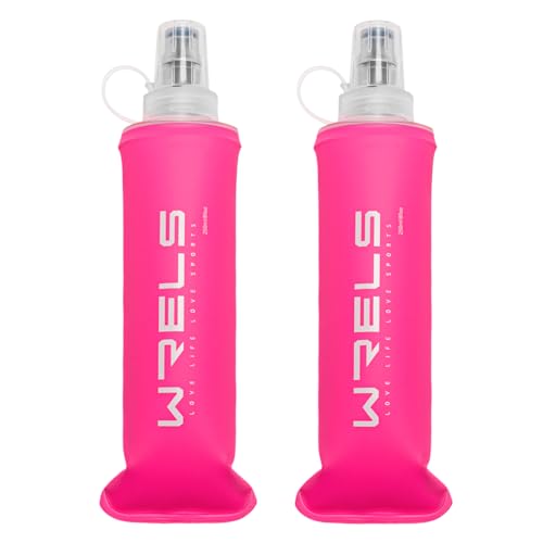 WRELS Soft Running Water Flask Soft Flasks Collapsible Soft Water Bottles Small BPA-Free for Sports Hiking Hydration Pack 5oz/8oz/17oz(PINK,8oz*2) - color: Pink, style: 250ml/8oz-2 Pack