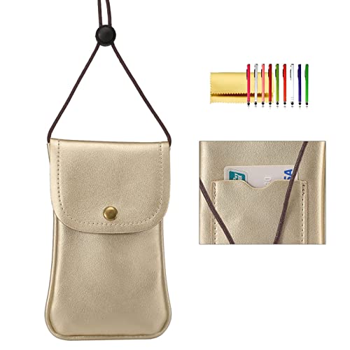 Cell Phone Neck Pouch, PU Leather Carrying Bag with Credit Card Holder Adjustable Strap, Small Travel Purse for iPhone 11 XR XS Max SE 8 7 6 Plus, Galaxy S10 S7 Edge A10 J7, Moto G6 (Gold) - color: 01 Gold