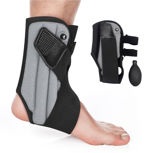 Inflatable Ankle Brace with Dual Airbag Support, Adjustable Compression Elastic Cross Straps for Sprains, Minor Injuries, Lightweight Breathable Design