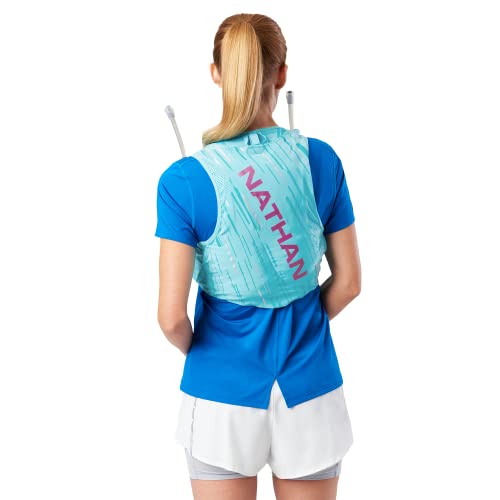 Nathan Pinnacle Hydration Running Vest Backpack for Trail Running & Marathon with Soft Flasks, Lightweight Water-Resistant Race Vest - color: Caribbean Blue/Magenta, size: X-Large
