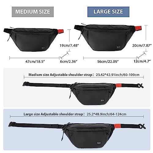 Fashion Large Crossbody Fanny Pack for Men Women,Waterproof Waist Bag fanny Packs belt bag sling bag with 5-Zipper Pockets,Carrying 7.9"phone,Black-Medium - color: B-Black-M