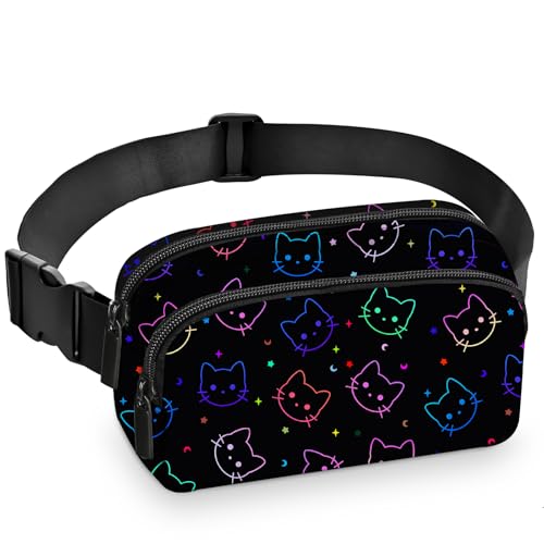 Colorful Cat Fanny Pack Women Fashion Belt Bag Waterproof Adjustable Strap Waist Pouch Casual Workout Travel Cycling Running - color: Red