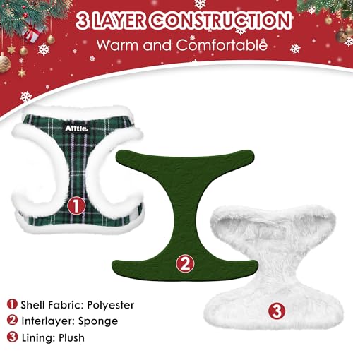 AIITLE Christmas Plush Small Dog Harness and Leash Set for Winter, Green S - color: Green, size: S