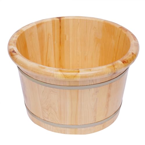 Wooden Foot Bath Bucket Foot Soaking Bath Basin with Lid Wood Footbath Barrel with Massage Roller Pedicure Barrel for Spa, Massage, Sauna 12.2 * 9.84in (Log Color) - color: Log Color