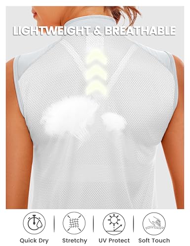 Little Donkey Andy Women's Breathable Cycling Vests full Zip Reflective Sleeveless Jerseys Running Biking Shirts 4 Pockets - color: White, size: X-Small