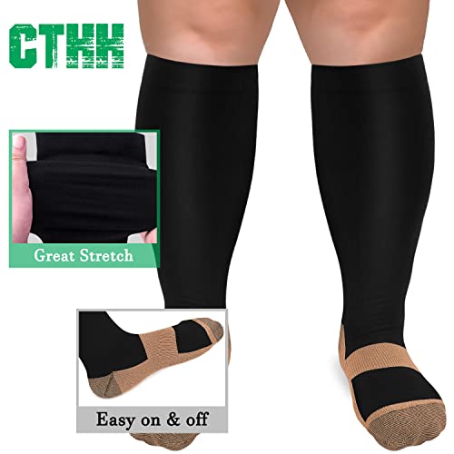 CTHH Wide Calf Compression Socks for Women Men Plus Size Knee High Stocking - color: Coppery/Black, size: XX-Large