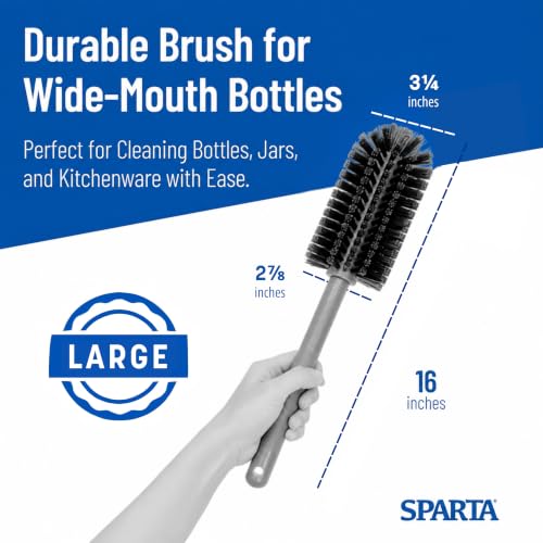 SPARTA Large Water Bottle Brush Ideal for Wide-Mouth Jars, Bottles and Tumblers, Dishwashing Tool with Handle for Home and Commercial Kitchens, Plastic, 16 Inches, Gray (Pack of 4) - color: Gray