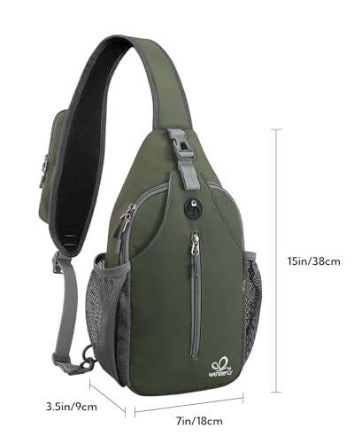 WATERFLY Crossbody Sling Backpack Sling Bag Travel Hiking Daypack - color: Dark Green