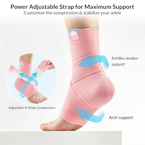 ZOELION Ankle Brace Compression Support with Removable Fishnet Strap, 3D Knit Plantar Fasciitis Relief Achilles Tendonitis Brace, Ankle Compression Sleeve for Pain Relief & Injury Healing, Pink/S - color: Pink（Pack of 1）