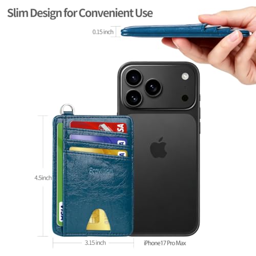 Slim Minimalist Front Pocket Wallet, RFID Blocking Credit Card Holder Wallet with Integrated D-Shackle for Men Women - color: Glossy Deep Cyan