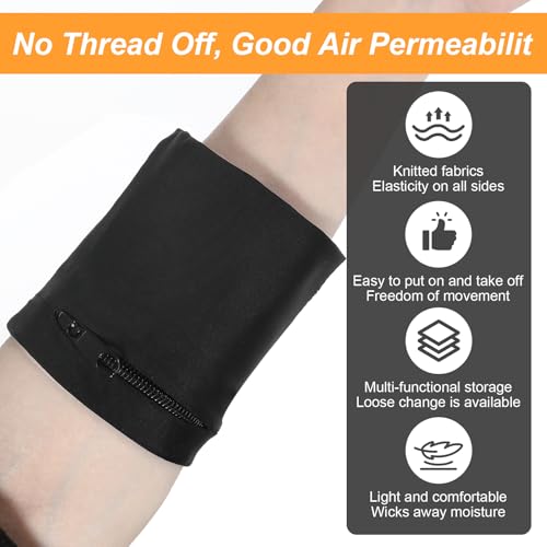 Nogeqi 2PCS Wrist Wallet for Men Women Armband Wrist Pouch Wristbands Sweatbands Anti Theft Wallet for Outdoor Sports Running Workout RFID Zipper Pouch (Black)